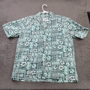 Paradise Style Hawaii Shirt Mens XL Green Turtle Floral Short Sleeve Button